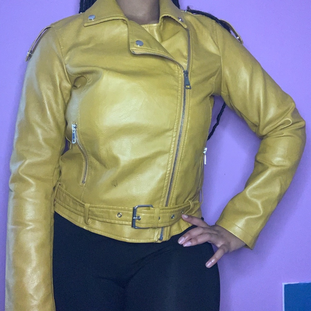 Faux Leather Mustard Motorcycle Jacket